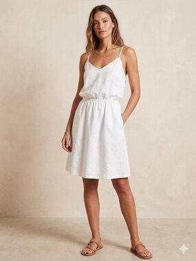 J.Crew White Linen Blend Cami Mini Dress XL Coastal Cottagecore Boho Summer